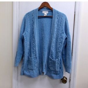 Alfred Dunner Womens Blue Cable Knit Cardigan Sweater Pockets M / #1293